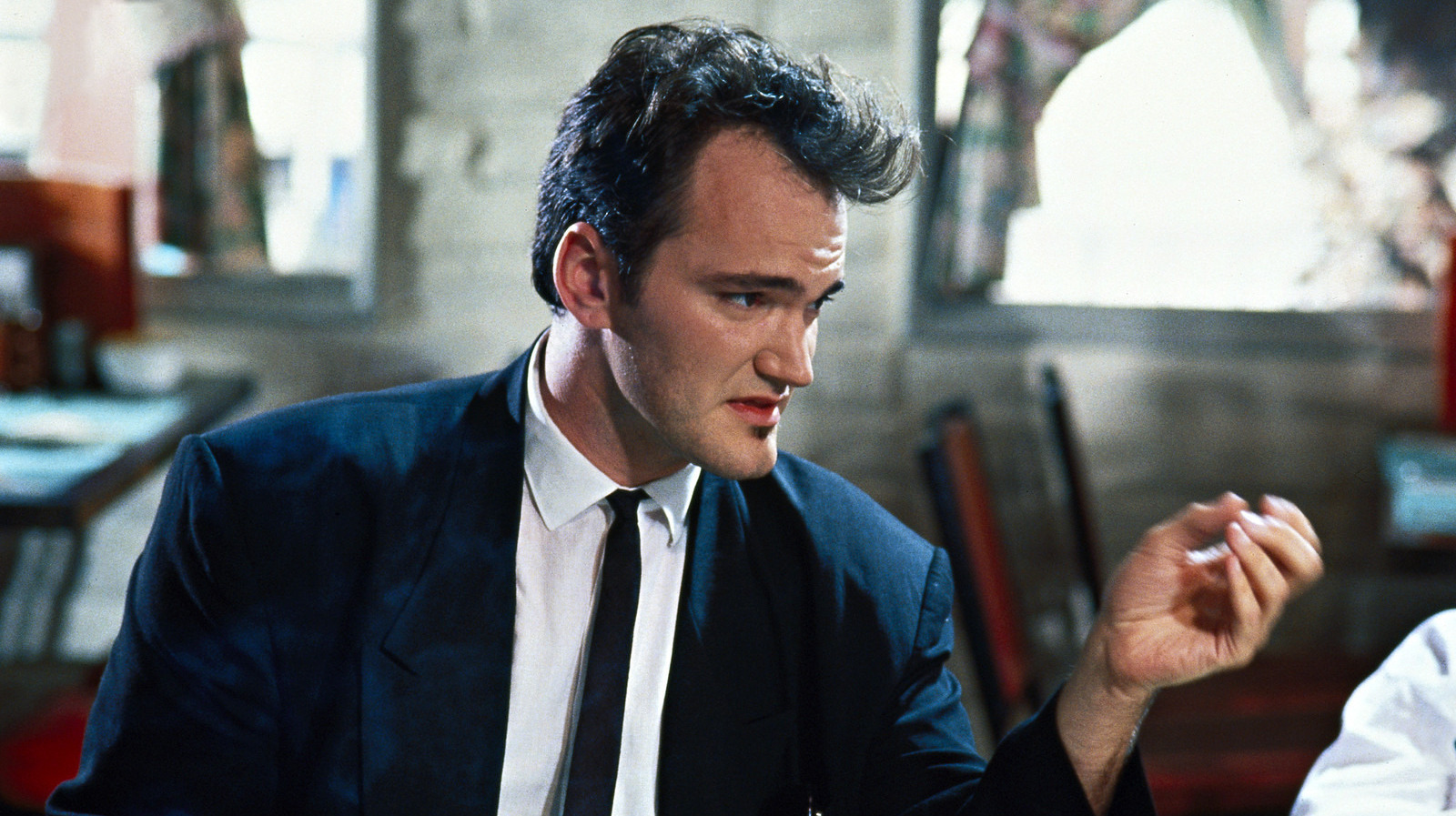 Stuntman Ken Lesco on the set of “Reservoir Dogs” with Quentin Tarantino